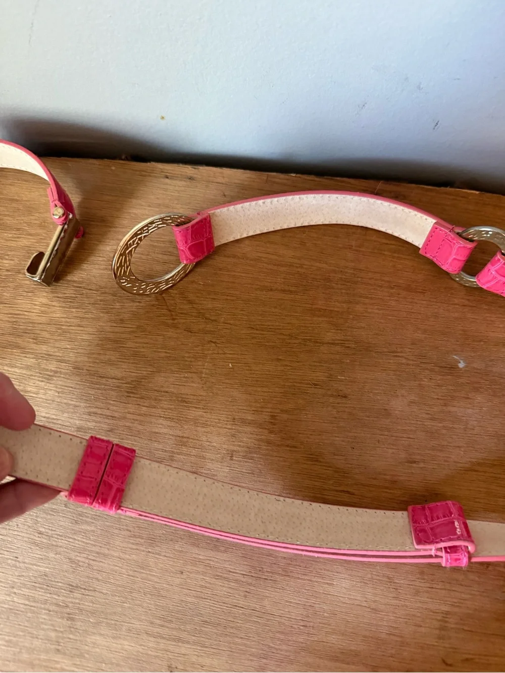 Pink Croc-Embossed Women's Belt with Silver Buckle